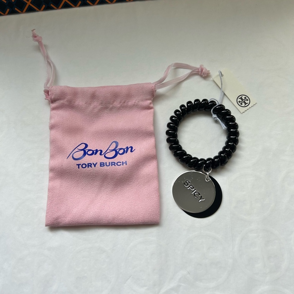 Tory Burch BonBon Charm Bracelet Spicy Salty Licorice Twist Black Silver Slip on